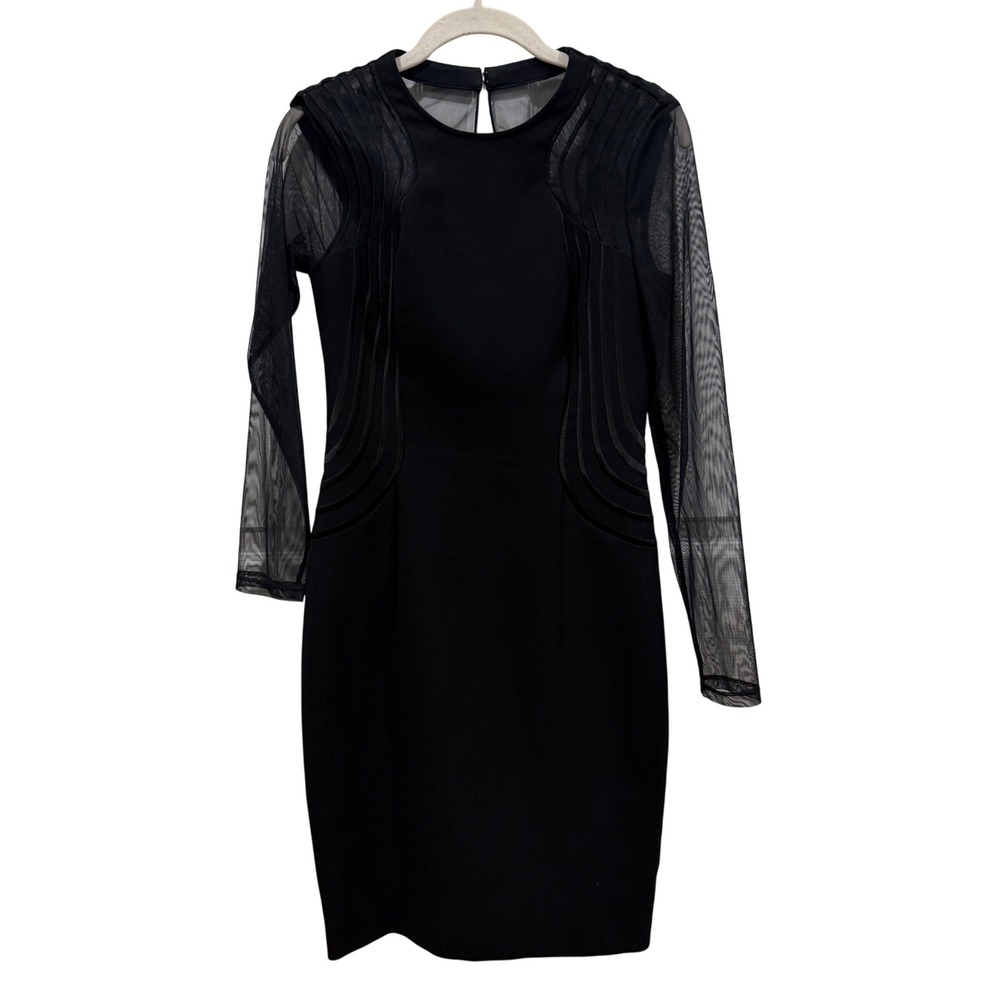 REISS Robbi Black‎ Mesh Panel Sheath Dress Long Sleeve Size 4